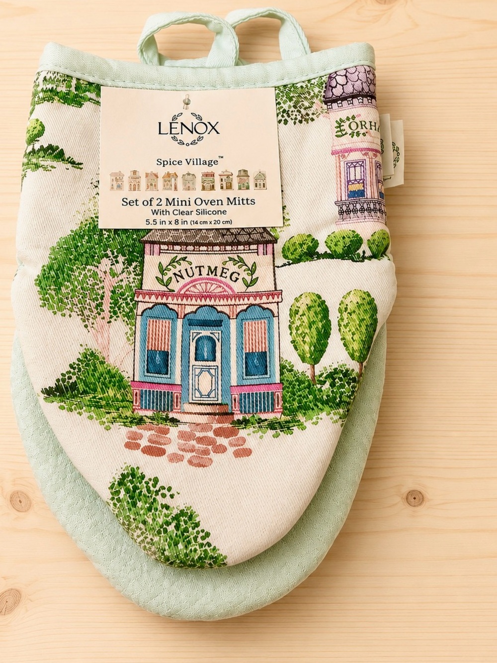 Lenox Spice Village Oven Mitts Set of 2 | Cottage Kitchen Decor | NWT Cotton